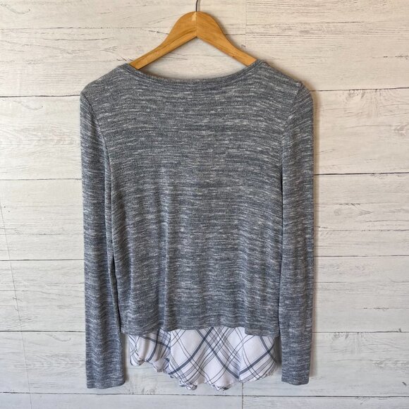 White House Black Market Top Womens Size Medium Petite Plaid Hem Knit Pullover - Picture 12 of 14